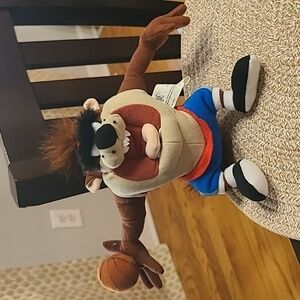 Vintage Taz Looney Toons Space Jam Plush Toy with Basketball